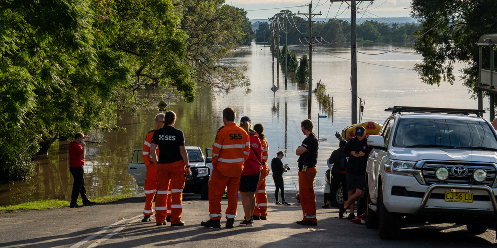 NSW SES crew working near floodwater, context image for the planned Callan Park facility story.