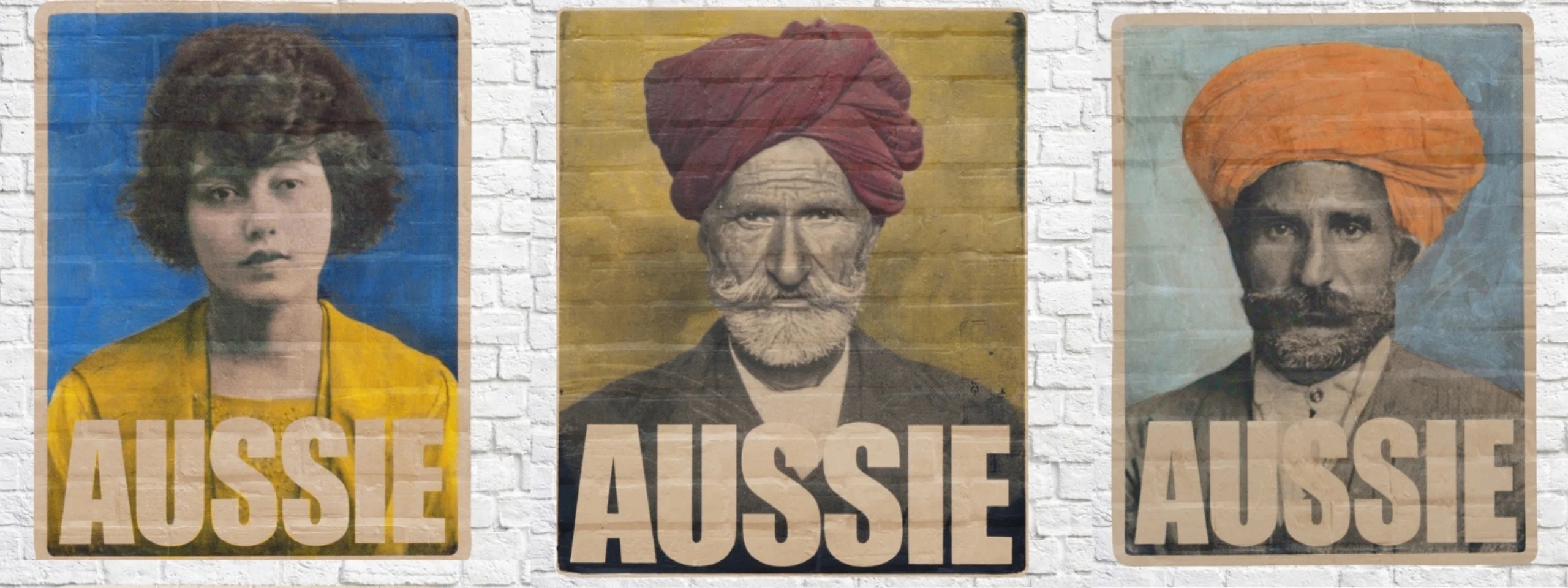 AUSSIES Peter Drew exhibition artwork outside the Australian National Maritime Museum.