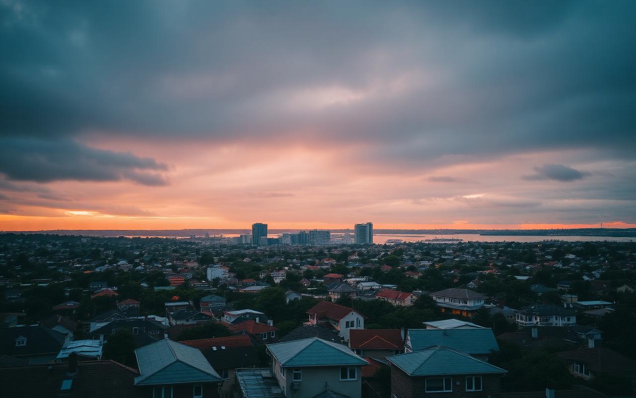Aerial view of Greater Sydney suburbs at dusk