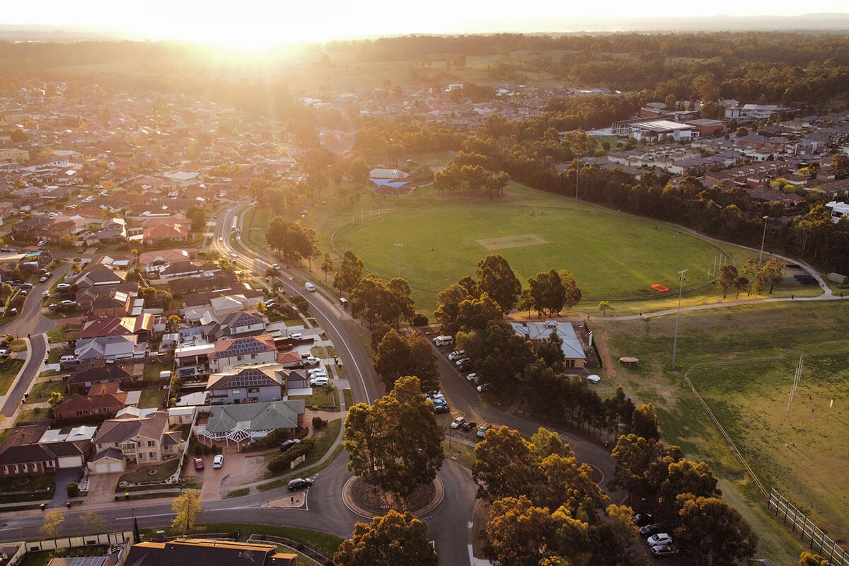 Aerial housing and green-space image used by NSW Planning for the Housing and Productivity Contribution.