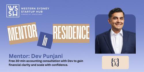 Event image for the Western Sydney Startup Hub mentor-in-residence accounting sessions with Dev Punjani.