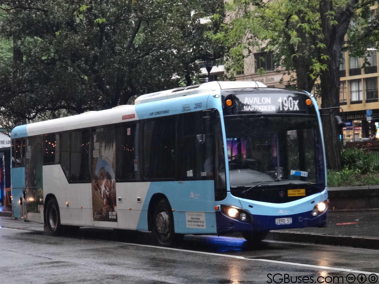 A Keolis Downer Northern Beaches bus on route 190X, the operator region named in Transport for NSW's disruption notice.