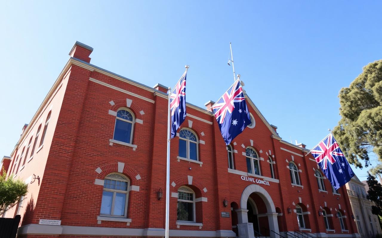 A Sydney suburban council building with civic flags