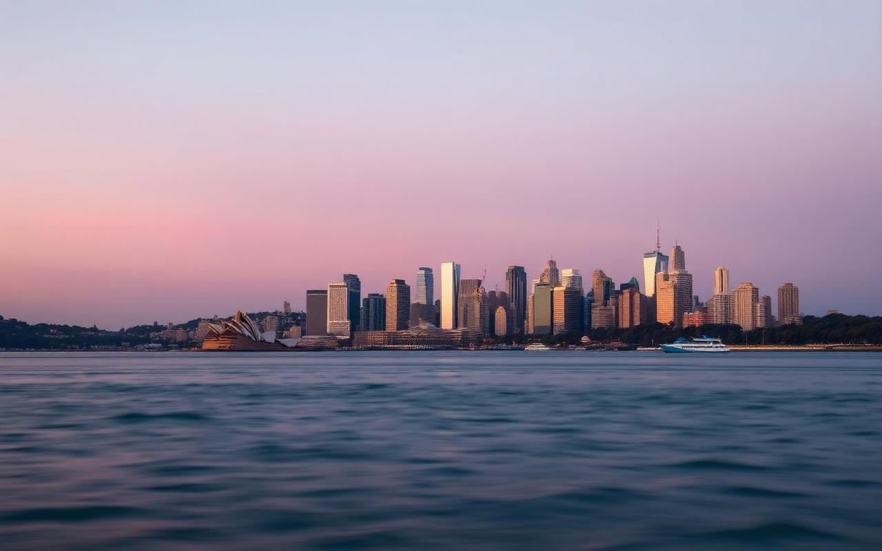 Sydney skyline at dawn looking towards the harbour
