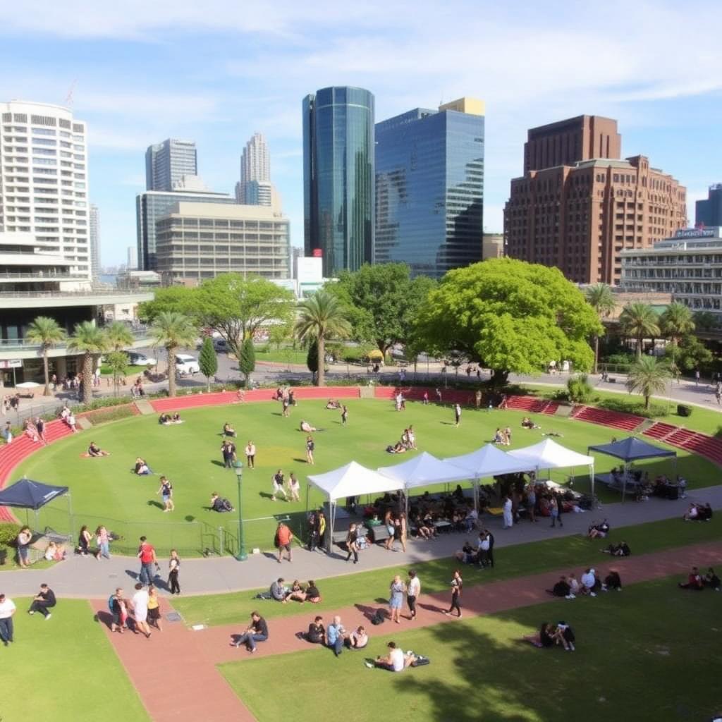 Tumbalong Park at Darling Harbour. Police have charged two men after flares were allegedly lit during a public live-site event.