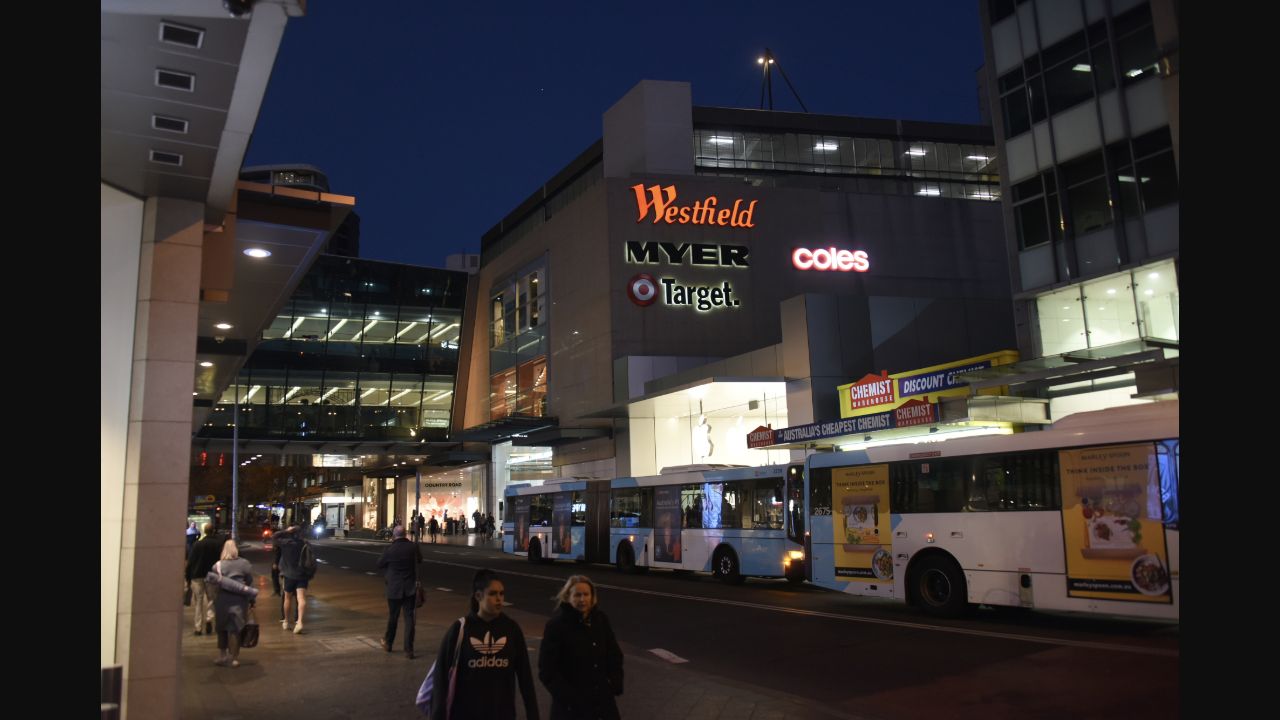 Westfield Bondi Junction at dusk. The centre's level six redevelopment is being positioned around dining, entertainment and longer visitor stays.